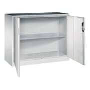 Armoire d'appoint à outils C+P avec portes battantes, 1 tablette intérieure, H1000xL1200xP500mm Façade gris clair Corps gris clair