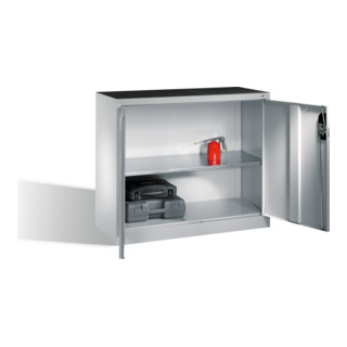Armoire d'appoint à outils C+P avec portes battantes, 1 tablette intérieure, H1000xL1200xP500mm Façade gris clair Corps gris clair