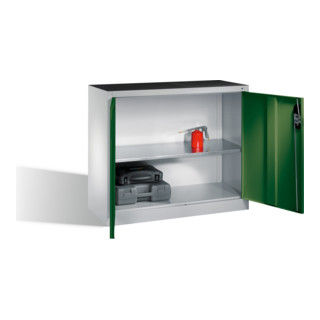 Armoire d'appoint à outils C+P avec portes battantes, 1 tablette intérieure, H1000xL1200xP500mm Façade vert réséda Corps gris clair