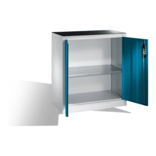 Armoire d'appoint à outils C+P avec portes battantes, 1 tablette intérieure, H1000xL930xP400mm Façade bleu clair Corps gris clair