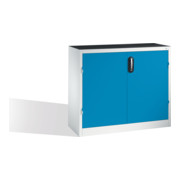 Armoire d'appoint à outils C+P avec portes battantes, 2 tablettes et 3 tiroirs, H1000xL1200xP400mm Façade bleu clair Corps gris clair
