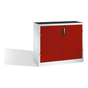 Armoire d'appoint à outils C+P avec portes battantes, 2 tablettes et 3 tiroirs, H1000xL1200xP400mm Façade rouge rubis Corps gris clair