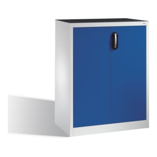 Armoire d'appoint à outils C+P avec portes battantes, 2 tablettes intérieures, H1200xL930xP500mm Façade bleu gentiane Corps gris clair
