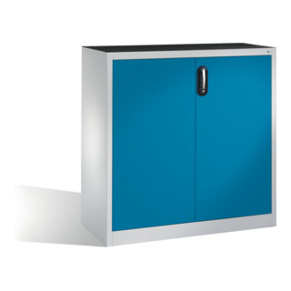 Armoire d'appoint à outils C+P avec portes battantes, intérieur 2 tablettes, H1200xL1200xP500mm Façade bleu clair Corps gris clair