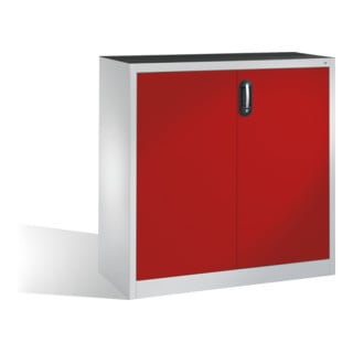 Armoire d'appoint à outils C+P avec portes battantes, intérieur 2 tablettes, H1200xL1200xP500mm Façade rouge rubis Corps gris clair