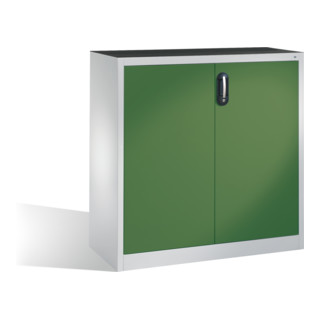 Armoire d'appoint à outils C+P avec portes battantes, intérieur 2 tablettes, H1200xL1200xP500mm Façade vert réséda Corps gris clair