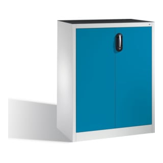 Armoire d'appoint à outils C+P avec portes battantes, intérieur 2 tablettes, H1200xL930xP500mm Façade bleu clair Corps gris clair