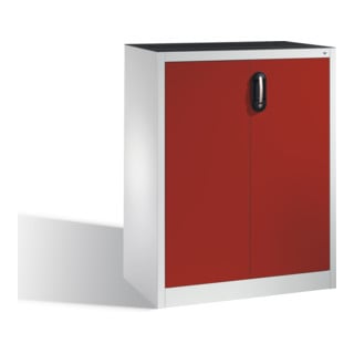 Armoire d'appoint à outils C+P avec portes battantes, intérieur 2 tablettes, H1200xL930xP500mm Façade rouge rubis Corps gris clair