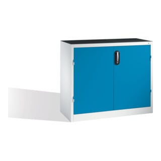 Armoire d'appoint C+P pour charges lourdes avec portes battantes, 1 tablette intérieure, H1000xL1200xP500mm Façade bleu clair Corps gris clair