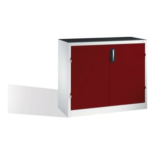 Armoire d'appoint C+P pour charges lourdes avec portes battantes, 1 tablette intérieure, H1000xL1200xP500mm Façade rouge rubis Corps gris clair