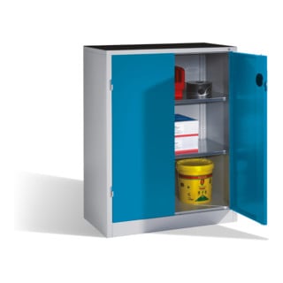 Armoire d'appoint C+P pour charges lourdes avec portes battantes, intérieur 2 tablettes, H1200xL930xP500mm Façade bleu clair Corps gris clair
