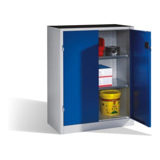 Armoire d'appoint C+P pour charges lourdes avec portes battantes, intérieur 2 tablettes, H1200xL930xP500mm Façade bleu gentiane Corps gris clair