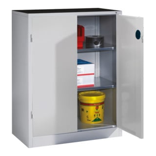 Armoire d'appoint C+P pour charges lourdes avec portes battantes, intérieur 2 tablettes, H1200xL930xP500mm Façade gris clair Corps gris clair