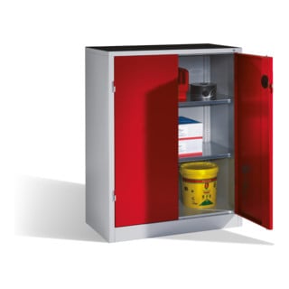 Armoire d'appoint C+P pour charges lourdes avec portes battantes, intérieur 2 tablettes, H1200xL930xP500mm Façade rouge rubis Corps gris clair