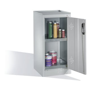 Armoire d'appoint environnementale C+P avec porte pivotante, 2 tablettes pour bacs, H1020xL500xP500mm Façade gris clair Corps gris clair