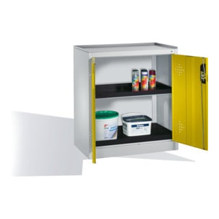Armoire d'appoint environnementale C+P avec portes battantes, 2 bacs en polyéthylène, H1020xL930xP500mm Façade jaune trafic Corps gris clair