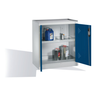 Armoire d'appoint environnementale C+P avec portes battantes, 2 tablettes pour bacs, H1020xL930xP500mm Façade bleu gentiane Corps gris clair