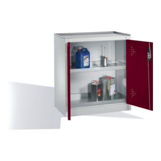 Armoire d'appoint environnementale C+P avec portes battantes, 2 tablettes pour bacs, H1020xL930xP500mm Façade rouge rubis Corps gris clair