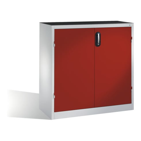 Armoire d'appoint pour charges lourdes C+P avec portes battantes, intérieur 2 tablettes, H1200xL1200xP500mm Façade rouge rubis Corps gris clair