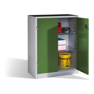 Armoire d'appoint pour charges lourdes C+P avec portes battantes, intérieur 2 tablettes, H1200xL930xP500mm Façade vert réséda Corps gris clair