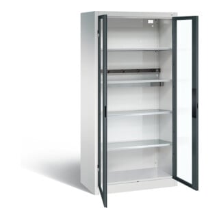 Armoire de charge à accu C+P pour 5 outils électriques, fenêtre, H1950xL930xP500mm, gris anthracite/gris clair