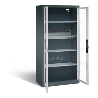 Armoire de charge à accu C+P pour 5 outils électriques, fenêtre, H1950xL930xP500mm, gris clair/gris anthracite