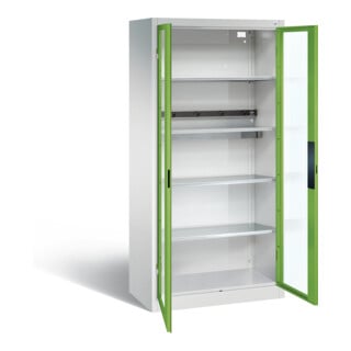 Armoire de charge à accu C+P pour 5 outils électriques, fenêtre, H1950xL930xP500mm, vert viridine/gris clair