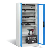 Armoire de charge batterie C+P pour 15 outils électriques, fenêtre, H1950xL930xP500mm, bleu clair/gris clair