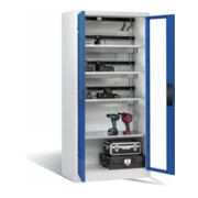 Armoire de charge batterie C+P pour 15 outils électriques, fenêtre, H1950xL930xP500mm, bleu gentiane/gris clair