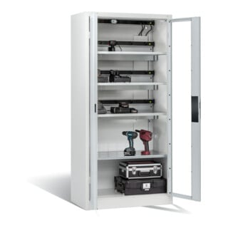 Armoire de charge batterie C+P pour 15 outils électriques, fenêtre, H1950xL930xP500mm, gris clair