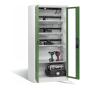 Armoire de charge batterie C+P pour 15 outils électriques, fenêtre, H1950xL930xP500mm, vert réséda/gris clair