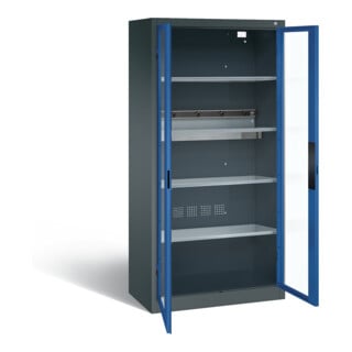 Armoire de charge batterie C+P pour 5 outils électriques, fenêtre, H1950xL930xP500mm, bleu gentiane/gris anthracite