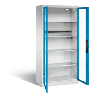 Armoire de charge C+P pour 5 outils électriques, fenêtre, H1950xL930xP500mm, bleu clair/gris clair