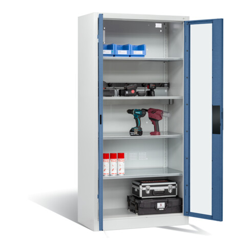 Armoire de charge C+P pour 5 outils électriques, fenêtre, H1950xL930xP500mm, bleu lointain/gris clair