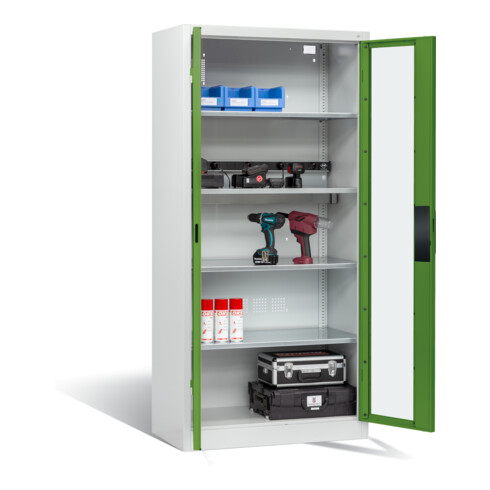Armoire de charge C+P pour 5 outils électriques, fenêtre, H1950xL930xP500mm, vert réséda/gris clair