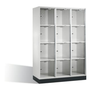 Armoire de rangement C+P Intro XL avec portes en verre acrylique, 12 compartiments, H1750xL1220xP500mm corps gris clair Certificat GS Oui Oui