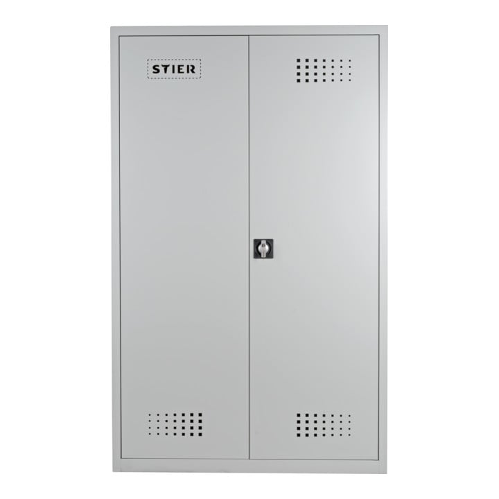 Armoire de sécurité STIER avec 4 bacs-étagères galvanisés 1 950x1 200x420 mm