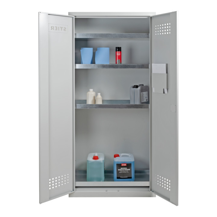 Armoire de sécurité STIER avec 4 bacs-étagères galvanisés 1 950x920x420 mm