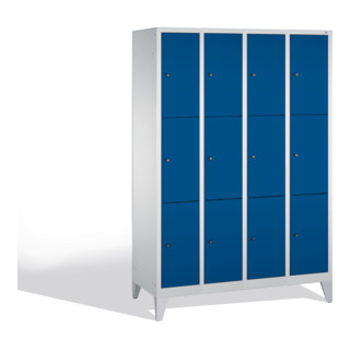 C+P Armoire à casiers Classic sur pieds, 12 casiers, H1850×I1190×P500 mm, façade bleu gentiane, corps gris clair