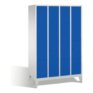 C+P Armoire à casiers Classic sur pieds, 16 casiers, H1850×I1190×P500mm, façade bleu gentiane, corps gris clair