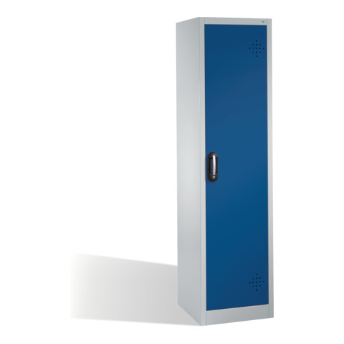 Armoire d'environnement C+P avec porte battante, 4 bacs en polyéthylène, H1950xL500xP500mm Façade bleu gentiane Corps gris clair