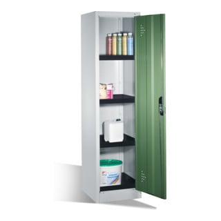 Armoire d'environnement C+P avec porte battante, 4 bacs en polyéthylène, H1950xL500xP500mm Façade vert réséda Corps gris clair
