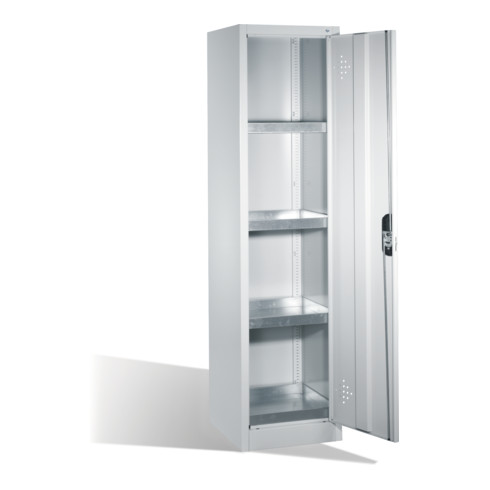 Armoire d'environnement C+P avec porte battante, 4 tablettes pour bacs, H1950xL500xP500mm Façade gris clair Corps gris clair