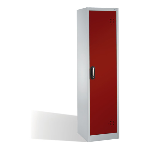 Armoire d'environnement C+P avec porte battante, 4 tablettes pour bacs, H1950xL500xP500mm Façade rouge rubis Corps gris clair