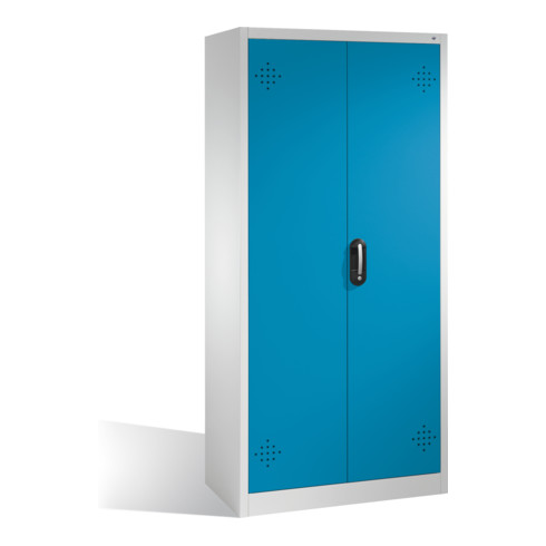 Armoire d'environnement C+P avec portes battantes, 4 bacs en polyéthylène, H1950xL930xP500mm Façade bleu clair Corps gris clair