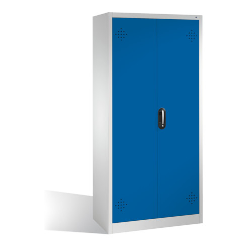 Armoire d'environnement C+P avec portes battantes, 4 bacs en polyéthylène, H1950xL930xP500mm Façade bleu gentiane Corps gris clair