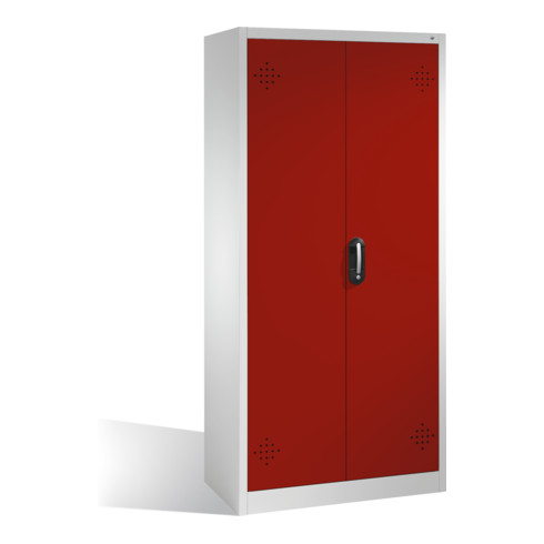 Armoire d'environnement C+P avec portes battantes, 4 tablettes pour bacs, H1950xL930xP500mm Façade rouge rubis Corps gris clair