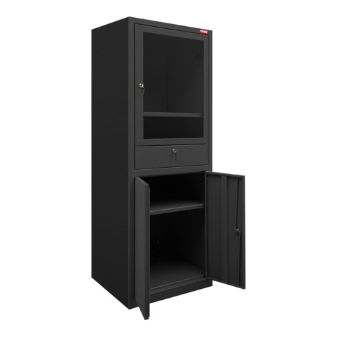 Armoire d'ordinateur avec tiroir et portes STIER 1750x650x350 mm, noire