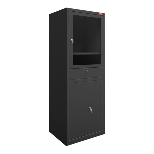 Armoire d'ordinateur avec tiroir et portes STIER 1750x650x550mm, noire