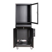 Armoire d'ordinateur STIER avec tiroir, portes et roulettes, 1 750x650x550 mm, noire-2